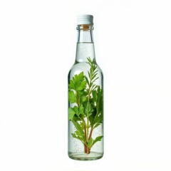 Bottle Infusion Elixir of Botanical Fresh Herbs for Healthful Refreshment and Green Apothecary
