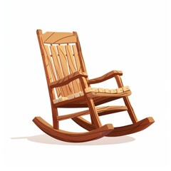 A wooden rocking chair is sitting on a white background