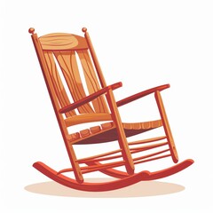 A wooden rocking chair is shown in a white background