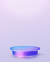 3d iridescent hologram disk, coin, podium, pedestal. Render figure with purple, pink, blue colors. Vector illustration isolated on white for design projects, product display, presentation, adv