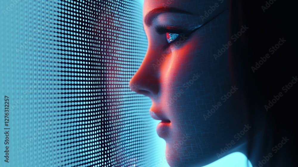Aufkleber high-tech ai robot interacting with a holographic interface, futuristic digital innovation concept, 