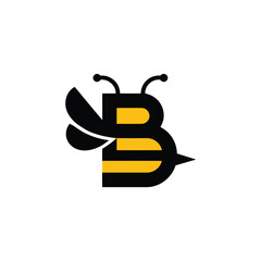 Bee Logo with Letter 'B' Creative Design Vector illustration.