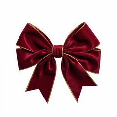 Fototapeta premium Elegant Burgundy Velvet Bow with Golden Trim Decoration for Holiday Festive Celebrations