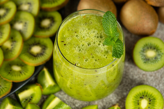 Natural freshly made kiwi and mint smoothie