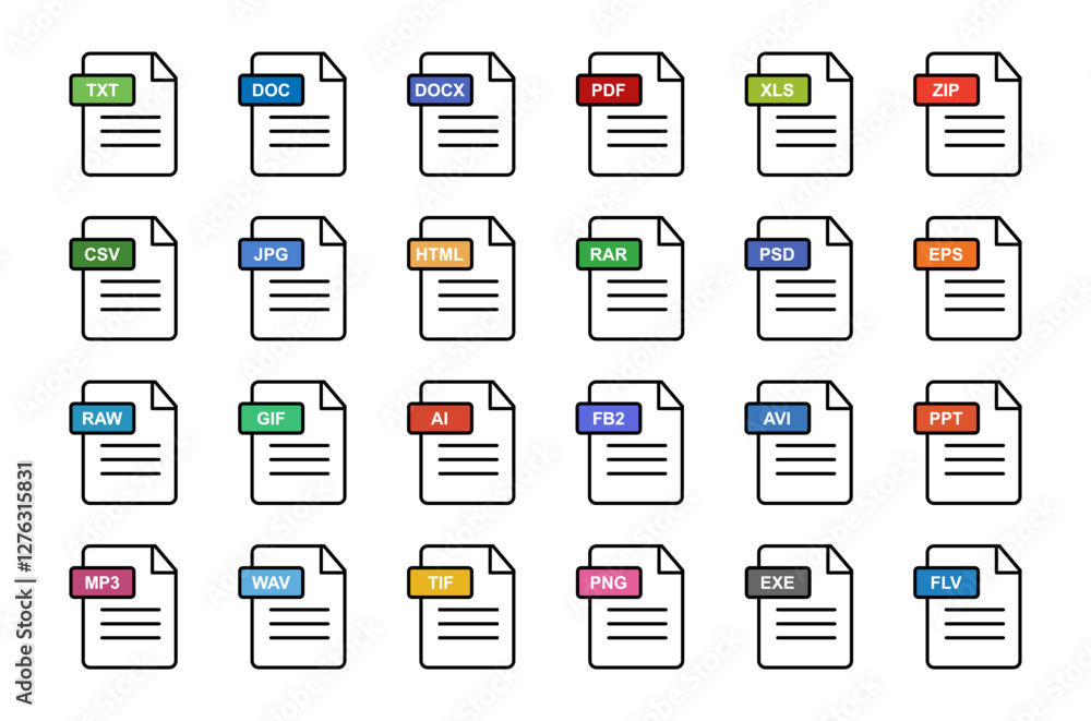 Fototapete document format icon set editable stroke
