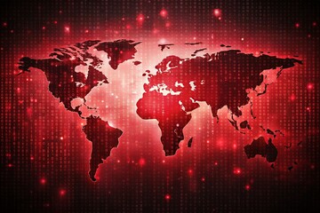 Obraz premium Red Binary Code World Map Night Photography Wallpaper