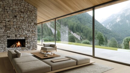 Mountain View Living Room: Modern Design Meets Alpine Scenery