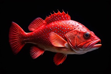 Fototapeta premium Red Dotted Sea Bass Silhouette - Fresh Seafood Top View Stock Photo