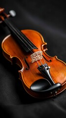Fototapeta premium Classical Elegance Violin Focused Still Life Musical Instrument Art on Dark Background Surface