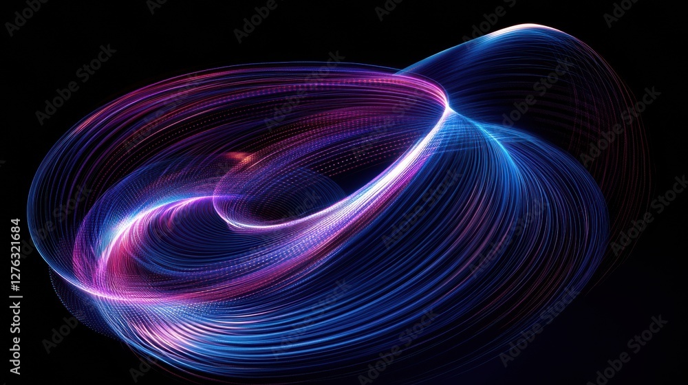Poster luminous light trails swirl in abstract form creating dynamic energy and visual depth on dark void
