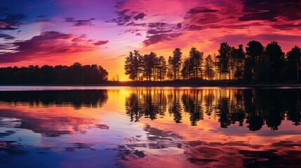 Obraz premium pink lake surrounded by trees