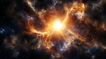 Fototapeta premium A newborn star shines amidst swirling cosmic dust, symbolizing the birth of celestial wonders. 
