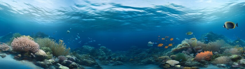 Fototapeta premium undersea view from water level and below background or wallpaper with copy space