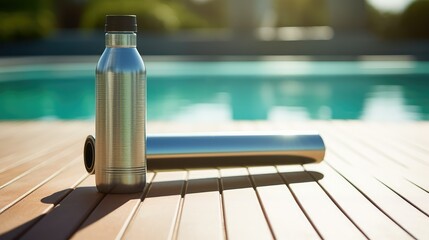 Fototapeta premium eco water bottle yoga mat