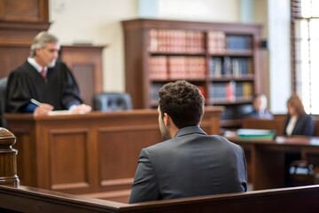 Defendant in Courtroom, Focused on Justice