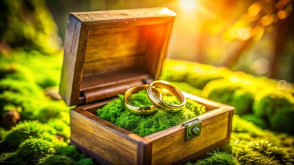Rustic Wedding Rings in Moss-Lined Wooden Box - Bride's Morning Details