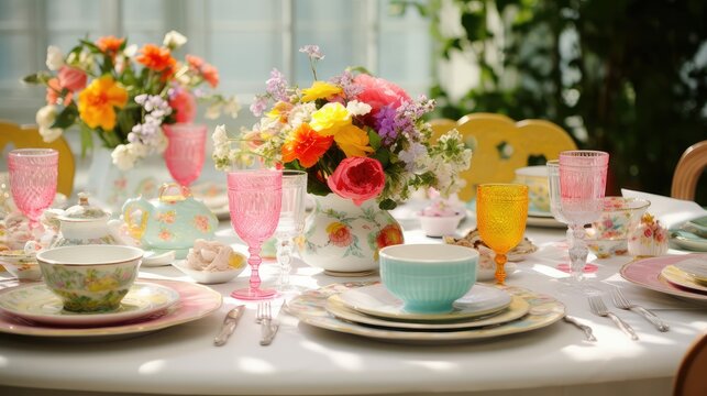colorful spring wedding table