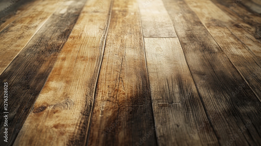 Poster rustic wooden floor surface of distressed planks with light and shadow displaying texture patterns