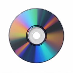 Iridescent Compact Disc on White Backdrop Radiating Rainbow Hues Data Storage Technology Design