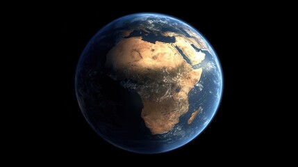 Fototapeta premium Realistic view of earth from space highlighting african continent with blue oceans and dark background