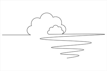 Cloud one line drawing and isolated continuous outline vector illustration