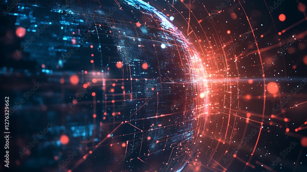 Poster global network connecting the world with data transfer and technology