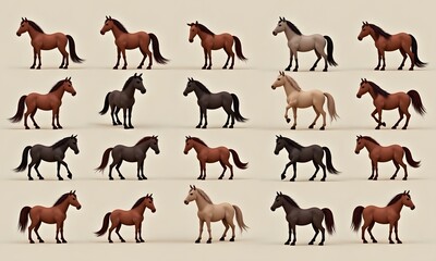 Fototapeta premium Charming Horses Grid Collection Playfully Arranged Against Beige Background