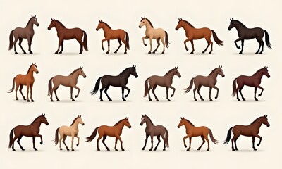 Elegant Horse Profile Collection Systematically Arranged Against Beige Background