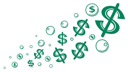 Playful Money Illustration: Green Dollar Bills in Motion