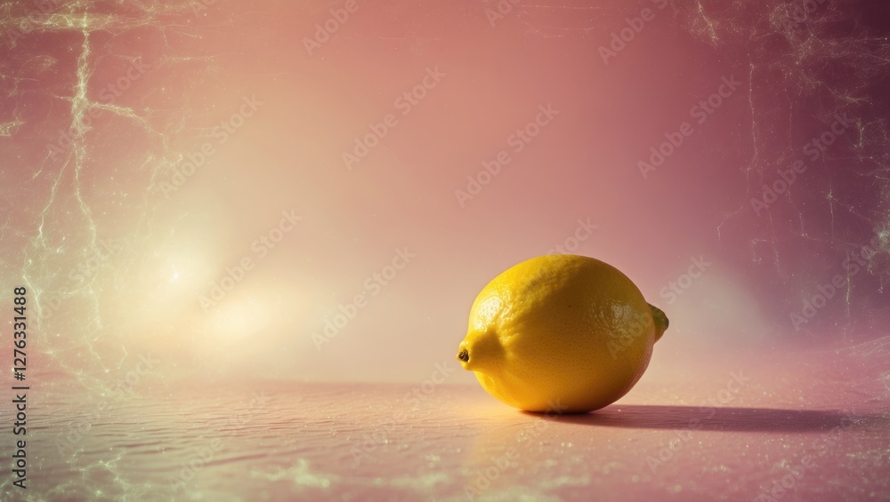 Poster lemon fruit isolated on a soft pink background with subtle texture and lighting effects creating a w