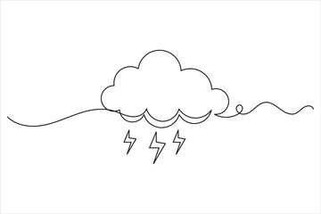 Cloud one line drawing and isolated continuous outline vector illustration