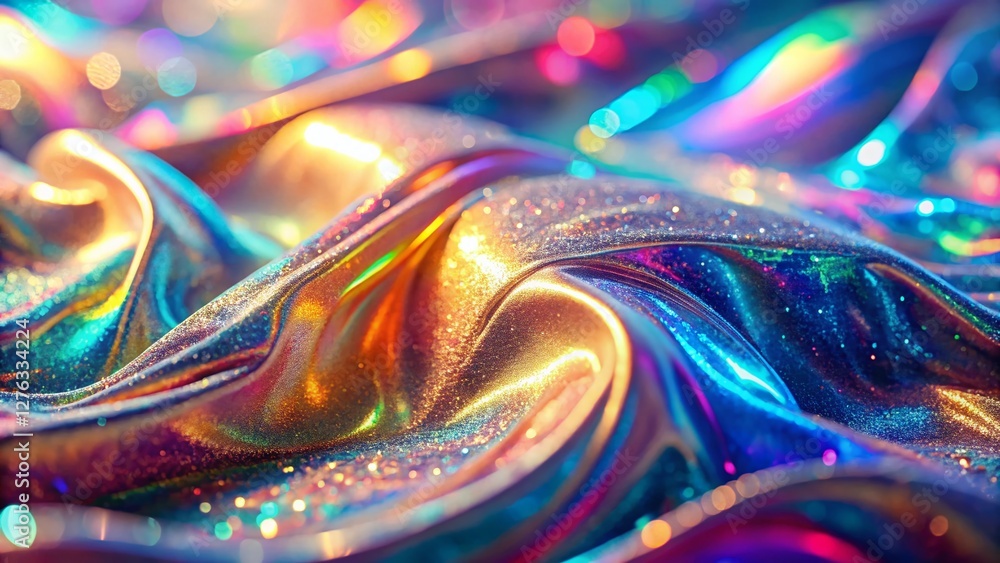 Poster shimmering chromatic holographic abstract background with copy space - right alignment