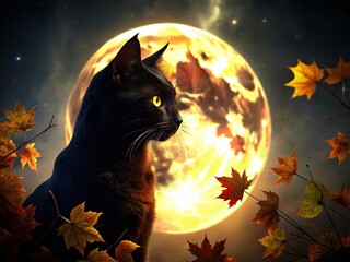 Silhouette of a Cat with Mystical Whiskers - Halloween Spooky Pet