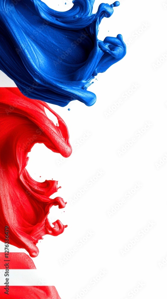 Aufkleber dynamic flow of red and blue paint creating an artistic contrast on white background design