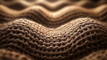 Brown fabric texture waves, close-up studio shot, soft lighting, textile background