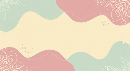 Pastel Floral Abstract: Serene Wave Design with Delicate Mandala Accents with Copy Space