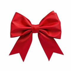Fototapeta premium Red Bow Knot Isolated on White Background Holiday Festive Decoration Gift Ribbon Element Closeup Design