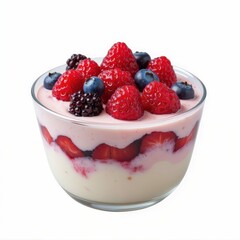 Delightful Bowl of Creamy Dessert Featuring Fresh Berries Blackberry Raspberry Blueberry and Strawberry