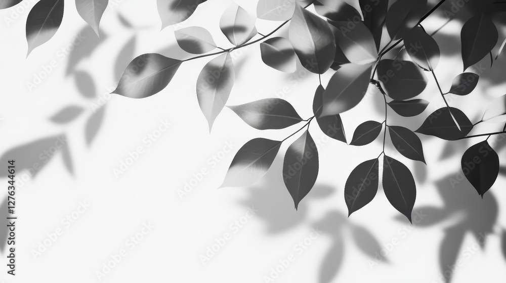 Aufkleber monochrome leaf shadows on white background creating a nature-inspired abstract pattern