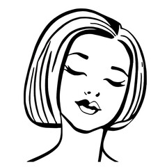lines art  of a woman with bob hair