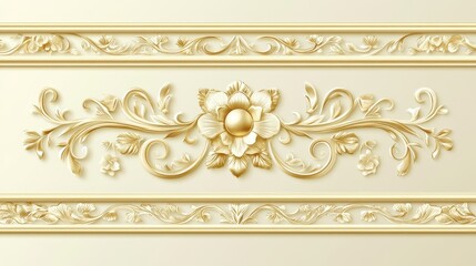 Elegant gold floral ornament on cream background with intricate details