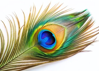 Obraz premium Stunning Colorful Peacock Feather Tail, Isolated on White Background - Perfect for Design Projects