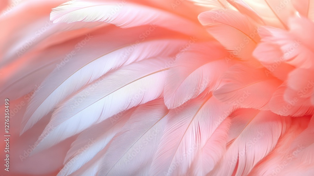 Poster close-up of soft pink and white feathers displaying delicate texture and elegance