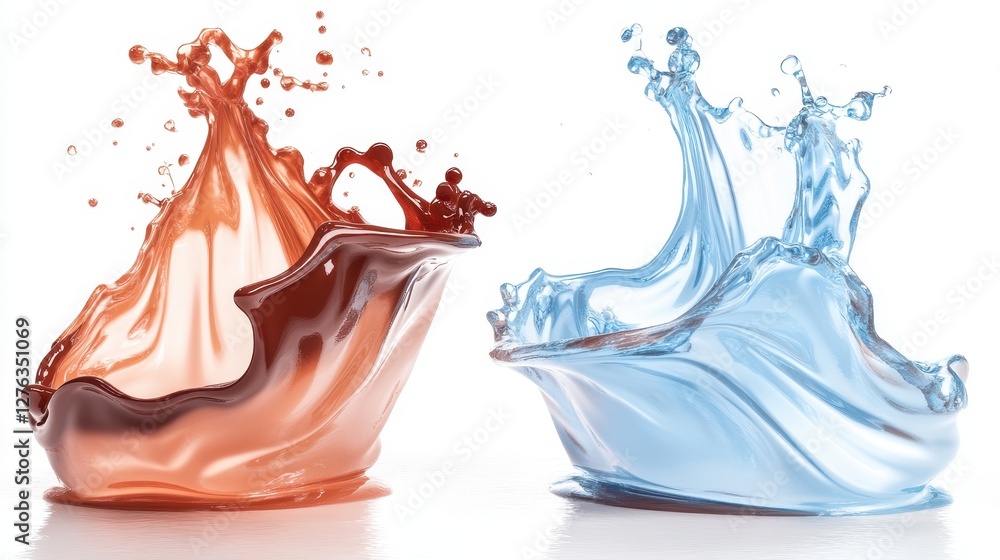 Poster dynamic splash: dual liquid waves in motion capturing red and blue fluid movements