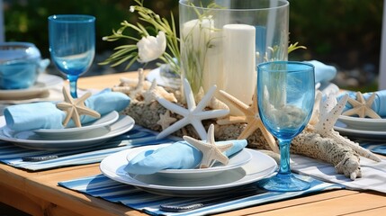 blue summer table setting