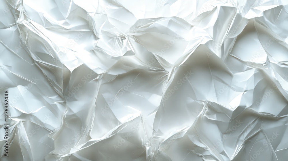Poster crumpled white paper texture with sharp creases and shadows in abstract design