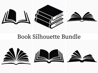 Minimalist Open Book Silhouette Clipart Bundle – High Quality Vector