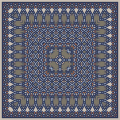 Bright color abstract geometric pattern. Square ornament for scarves or pillows, for printing on fabric or paper. Frame.