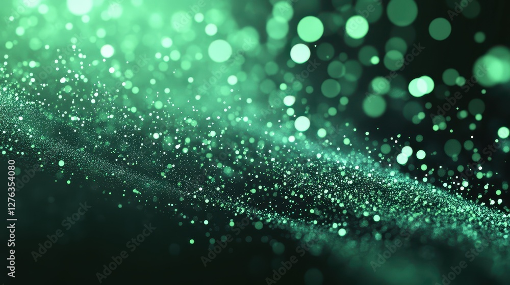Aufkleber sparkling green bokeh background with soft light and glowing particles in motion