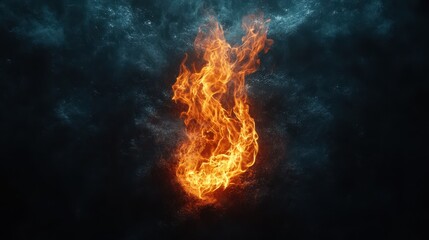 Dramatic orange flame surrounded by smoke in dark background